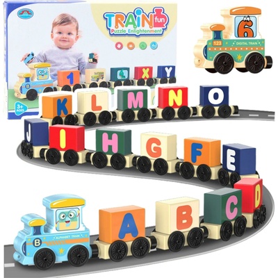 Leantoys Vlak na učenie písmená čísla farebný 16 dielov.