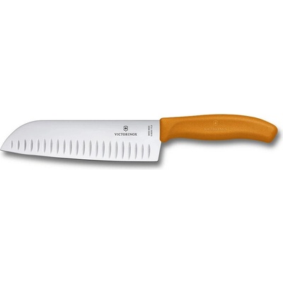 Victorinox 6.8526.17L9B Santoku kuchársky nôž, 17 cm, drážkovaná čepeľ, Blister, oranžový