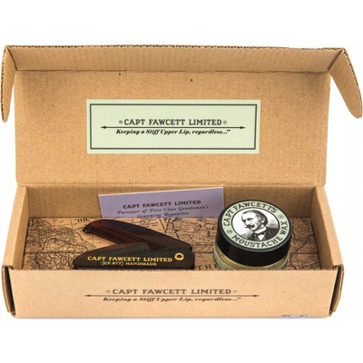 Captain Fawcett Limited Sandalwood vosk na knír 15 ml + skládací hřeben na knír dárková sada