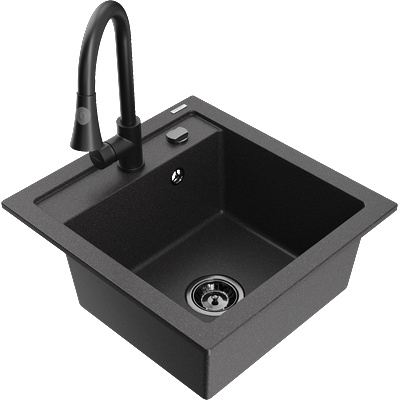 Mexen Vito гранитна мивка с 1 корито и кухненски смесител Elia, черна на петна - 6503-76-670101-70-B (6503-76-670101-70-B)