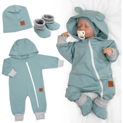 Baby Nellys Rostoucí teplákový overal pro miminko čepice botky D Nature ledově mátový – Zbozi.Blesk.cz