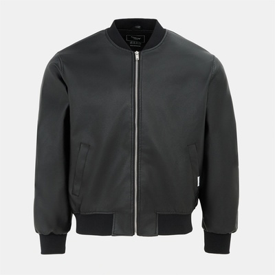 Firetrap Яке Firetrap Men's PU Quilt Faux Leather Funnel Neck Bomber Jacket - Black