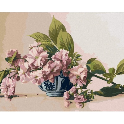 Zuty Malování podle čísel ZÁTIŠÍ VĚTEV KVETOUCÍ SAKURY V PORCELÁNOVÉ MÍSE PIETER WAGEMANS