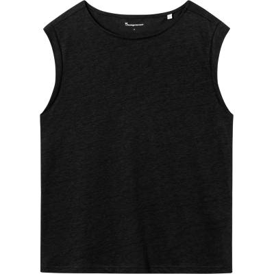 KnowledgeCotton Apparel Дамски топ KnowledgeCotton Apparel Women's Loose Fold Up Linen Top - Black Jet - размер XXL (916-4446-0115)
