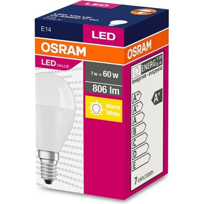 Osram Žiarovka LED FR 060 ean2939 non-dim, 6,5W/827 E14 2700K Value CLASSIC P