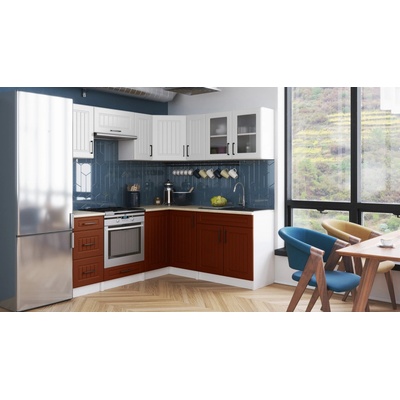 FRONTI Rohová kuchyňská linka ROTIZA CHOCO 190 x 170 cm Bílá/Brick