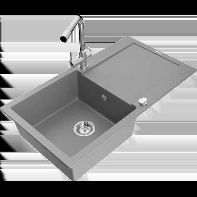 Leo гранитна мивка с 1 камера, отцедник и кухненски смесител Duero, сив - 6501-71-671600-00 (6501-71-671600-00)