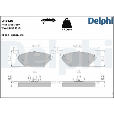 Sada brzdových destiček, kotoučová brzda DELPHI LP1436