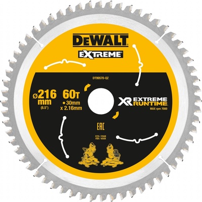 DT99570 DEWALT FLEXVOLT PILOVÝ KOTOUČ 216x30mm, 60 ZUBŮ ATB +7° PRO AKU POKOSOVÉ PILY
