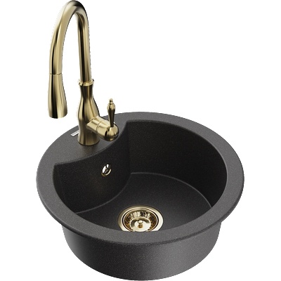 Mexen Diego гранитна мивка с 1 отделение и кухненски смесител Savita, черен на пръски - 6512-76-672601-50 (6512-76-672601-50)