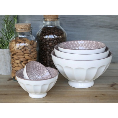 Chic Antique Set 5 ks biela porcelánová miska s ružovými detailmi vo vnútri Arés 15 x 9 cm