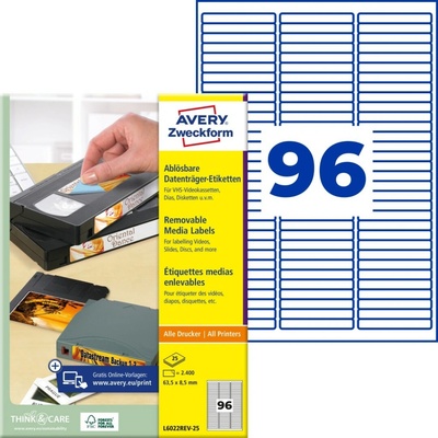 Avery Zweckform Etikety na datové nosiče 25 listů bílé 63,5 x 8,54 mm snímatelné L6022REV-25