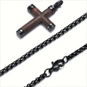 HARAHU Мъжка верижка с кръст wd-38747 - Кафява / Черна / 62см kp38747