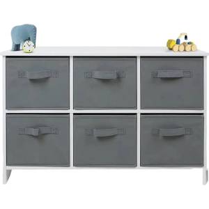 Ginger Home Дървен детски скрин Ginger Home - С 6 текстилни кутии, Сиво & Бяло (TF5491)