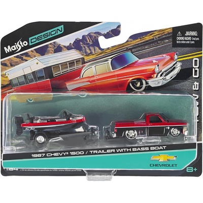 Maisto Chevrolet 1500 1987 + přívěs a člun 1:64