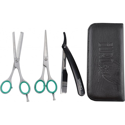 Eurostil Profesional Sada profesionálních kadeřnických 5,5" a efilačních nůžek 5,5" a břitvy