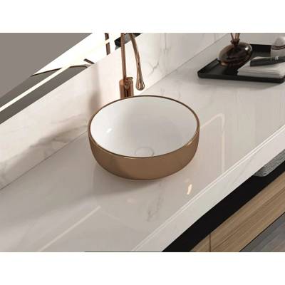 Inter Ceramic УМИВАЛНИК ВЪРХУ ПЛОТ ICB875RG 41.5x13.5см КРЪГЪЛ РОЗОВО ЗЛАТО (ICB875RG)