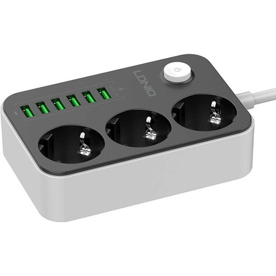 LDNIO SE3631 Strip 3xAC Sockets, 6xUSB - разклонител с 3xAC изходa и вградени 6хUSB-A изхода за мобилни устройства (черен)