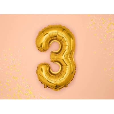 PartyDeco Fóliový balónek číslo 3 zlatý 35 cm