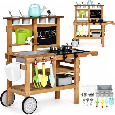 ECOTOYS Detská záhradná bahenná kuchynka s príslušenstvom a tabuľou