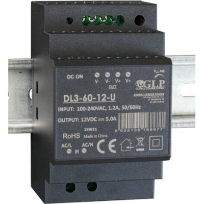 GLP DL3 spínaný zdroj na DIN lištu 12V / 24V - 12V, 60W