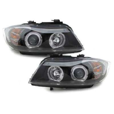 Кристални фарове за BMW E90 (2005-2008) с CCFL angel eyes - черни