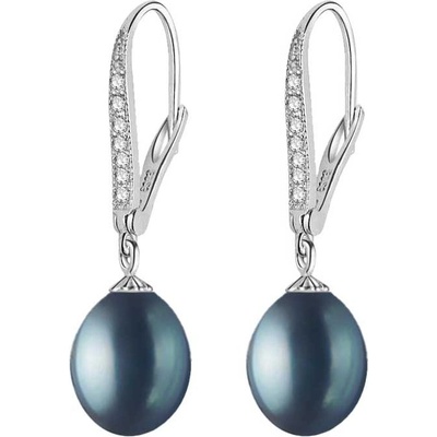 Gaura Pearls stříbrné náušnice s černou perlou a zirkony Claudia E1425 Černá
