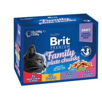 Brit Cat Premium Pouches Plate Family - 12х100гр паучове за котки с различни вкусове