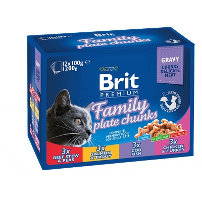 Brit Cat Premium Pouches Plate Family - 12х100гр паучове за котки с различни вкусове