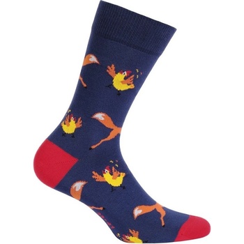 Veselé barevné bavlněné ponožky liška a slepice
