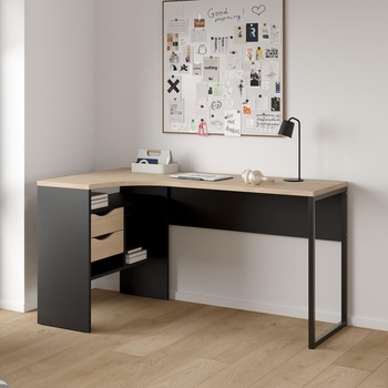 Бюро Function Plus с 2 чекмеджета Черен мат и Jackson Hickory