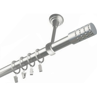 OK-GarnýžeCZ Garnýž kovová jednořadá 25mm Cylinder crystal satina 170 cm do stropu / kroužky s žabkou