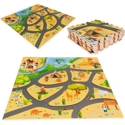 Eco Toys Detské penové puzzle 93,5x93,5cm hracia deka podložka na zem Safari 9 dielov