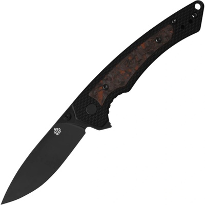 QSP Knife Peregrine 10Cr15MoV, Black G10, Glow-in-the-Dark Orange Shredded CF Linerlock QS177-B2