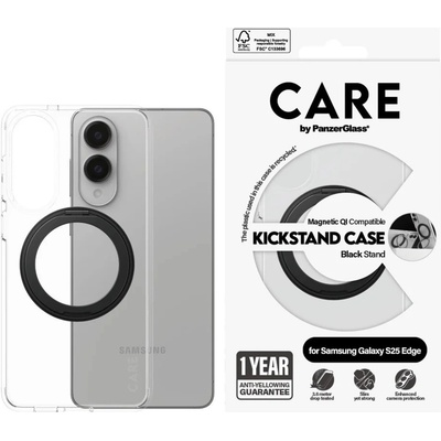Panzer Гръб CARE by PanzerGlass за Samsung Galaxy S25 Edge Feature Black Kicks. + QI - Прозрачен