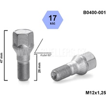 Kolový šroub M12x1,25x26 kužel, klíč 17, B0400-001, CITROËN, PEUGEOT, výška 47 mm