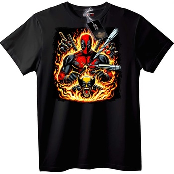 NOONEBRAND Тениска Deadpool & Wolverine огън - M, Black