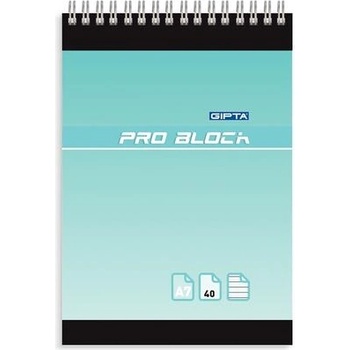 GIPTA Тефтер Pro-Block, А7, бяла хартия, широки редове, картонена корица, със спирала, 40 листа (1502)
