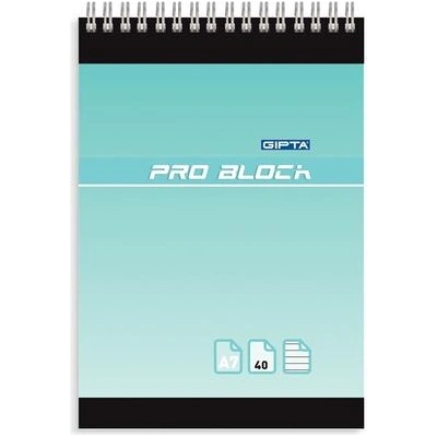 GIPTA Тефтер Pro-Block, А7, бяла хартия, широки редове, картонена корица, със спирала, 40 листа (1502)