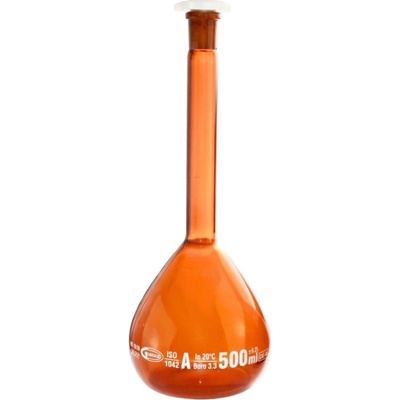 Měřicí skleněná baňka oranžová, 25 ml, třída A, broušené spojení 10/19, s certifikátem – GLASSCO