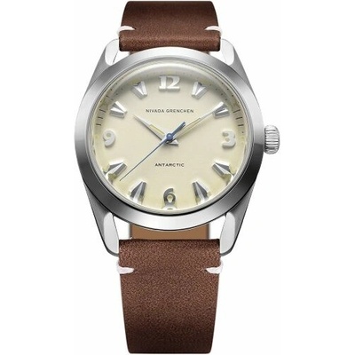 Nivada Grenchen Antarctic Eggshell Beige Luminova Brown Leather White Stitching