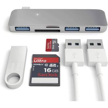 Satechi USB-C USB Hub - мултифункционален хъб за свързване на допълнителна периферия за компютри с USB-C (тъмносив)