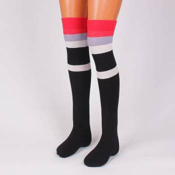 Image 1 of Черни 7/8 чорапи с цветни ленти в червено, бяло и сиво