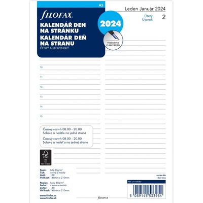 Filofax A5 kalendář 2026 ČJ+SJ den/1 stránka