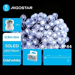 Aigostar - LED външен гирлянд 50xLED/3xAA/8 функции 5, 3 м IP44 студено бяло (AI1158)