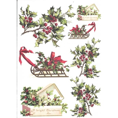 Itd. Collection Rýžový papír Cesmína a sáňky A4