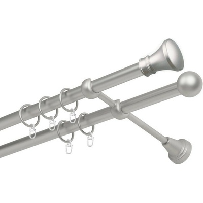 OK-GarnýžeCZ Garnýž kovová dvouřadá 19mm Koloseo satina 130 cm do stěny / kroužky s háčkem