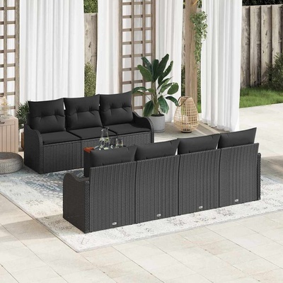 vidaXL Градински Софа Комплект със съхранение 8 pcs Черно полиратан (3356084)