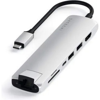 Satechi USB-C Aluminum Slim Multiport - мултифункционален хъб за свързване на допълнителна периферия за компютри с USB-C (сребрист)