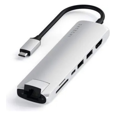 Satechi USB-C Aluminum Slim Multiport - мултифункционален хъб за свързване на допълнителна периферия за компютри с USB-C (сребрист)